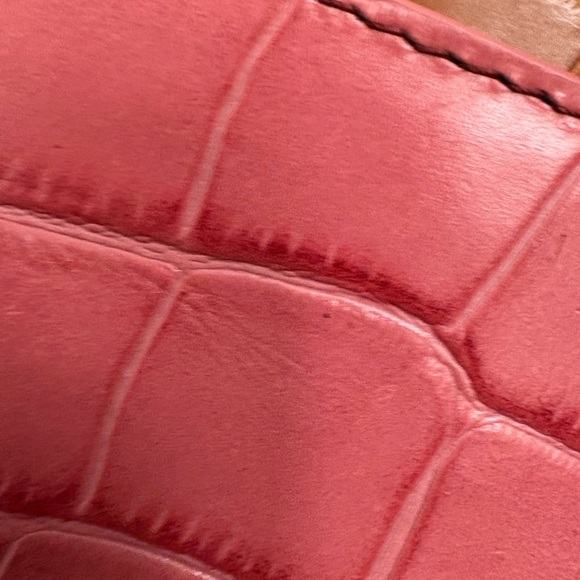 J. Crew Mini Leather Signet Camera Bag in Pink Yellow Brown Embossed Croc - Picture 12 of 16